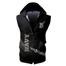 Load image into Gallery viewer, Navy Midshipmen NCAA Allover Print Zip-up Sleeveless Hoodie HD2512-136